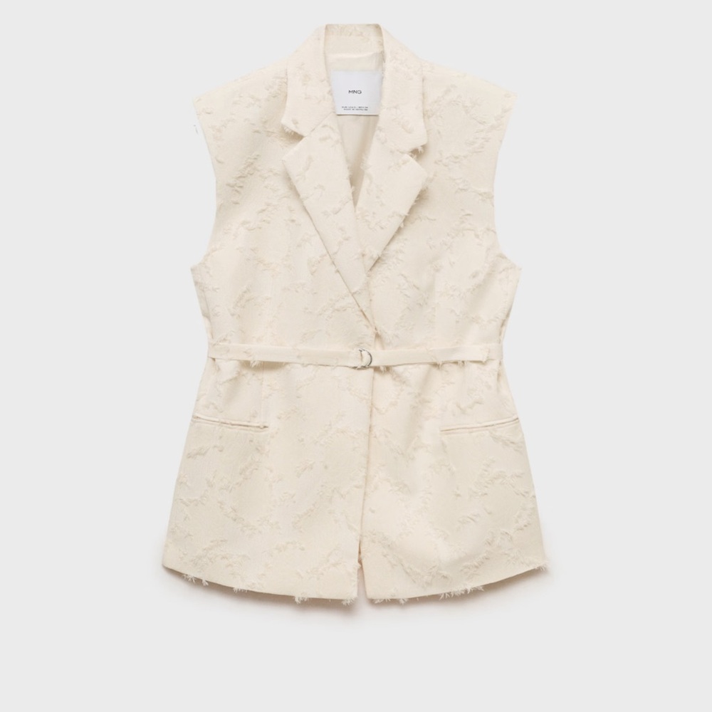 Mango Off-White Textured Belted Vest